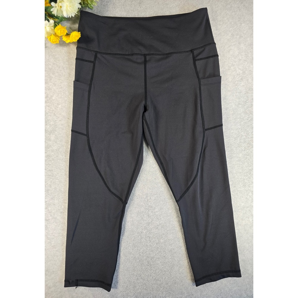 Zyia Active Leggings Womens 12 Black Cropped High Rise Pocket Yoga Pants